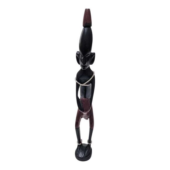 Vintage Hand Carved African Tribal Wood Statuette Man with Ceremonial Drum - Picture 3 of 5